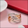 Band Rings Twist Ring Gold Color With Micro Crystal Zircon Stone Delicate Wedding Lady Fashion Jewelry Drop Delivery Dhhaq