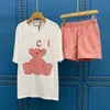 Kvinnors sp￥rningsdr￤kter Designer Fashion Trend Brand Cotton Shirts Pink Bear Brodery Printing 2 PCS Set Suit RVPZ