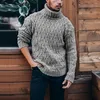 Suéteres masculinos suéter de suéter de cor sólida com nervuras de inverno térmico mole mole de giraneck slim malhas de manga longa para diariamente