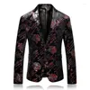 Herrdräkter brittisk stil blazer rose smal fit män jacka masculino vetement homme plus storlek 5xl heren colberts lyxiga män blommor