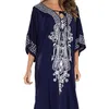 Parei Indie Folk ricamato Plus Size Caftano Summer Beach Dress Tunica di cotone blu Plage Robe Costume da bagno donna Cover Up N775