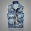 Men's Vests Ripped Jean Jacket Men's Denim Vest Hip Hop Coats Waistcoat Men Cowboy Brand Sleeveless Male Tank Plus Size 6XL