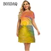 Sukienki w rozmiarze plus krótkie rękawie pomalowane 3D sukienka krajobrazowa naturalna sceneria druk mini A-line sukienki Lato Plus Size Women Odzież 6xl Sundress 230209