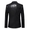 Mens Suits Blazers Black Sequin One Button Shawl Collar Suit Jacket Bling Glitter Nightclub Prom DJ Blazer Stage Clothes for Singers 230209