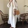 Casual Dresses Vintage Spring Maxi Long Dress Sleeve Turn Down Collar Lady Women Loose Shirt Cotton Button Up Clothes BlueCasual