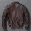 Men's Leather Faux Leather Men corium Air force flight Jacket High Quality Vintage Distressed Top Layer Cowhide Flight Jacket Red Brown Short Moto Jacket 230208