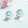 Boucles D'oreilles Clous Doux Brillant Pierre De Lune Boule Pierre Sirène Pour Les Femmes Argent Plaqué Mer Bleu Cristal Clé Queue De Poisson Boucle D'oreille JewelryStud