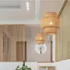 Chinese Hand Knitted Pendant Lights Bedroom Chandelier Dining Room Bamboo Lantern Restaurant Hanging Lamps For Ceiling 0209