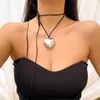 Ketens minimalistische mode zwart kleur fluweel gewaxte draad verstelbare ketting grote hart hanger ketting voor vrouwen sexy cadeau groothandel