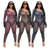 Designer Mesh Jumpsuits Women Bodycon Rompers Sexy See Through Long Sleeve Jumpsuits One Piece Outfits Summer Autumn Clothes Night Club Wear Wholesale Clothes 9245