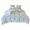 Beddengoedsets luxueuze ster geborduurde melk fleece winter warme quilt deksel vierdelige dikke dubbelzijds koraal gemonteerd laken