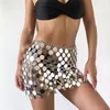 Skirts Handmade Chain Mail Mini Skirt Women Metal Mirror Disc miniskirt Black Paillette Sequins Body Chain Nightclub Party Skirt 230209