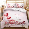 Beddengoed sets Lovely Valentine's Day Love 3D Printing Set kleine verse stijl quilt cover kussensloop kussensloop slaapkamer decoratie huis textiel