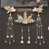 Klipsy do włosów chińskie patyki Tiaras Headpiece dla kobiet Pearl Tassel Flow Flower Spins Forks Vintage Hanfu Wedding Akcesoria Biżuteria