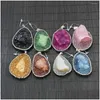 Charms Natural Stone Crystal Pendant Inlaid Rhinestones Purple Blue Yellow Resin Charm Jewelry Necklace Making Drop Delivery 2 Dhh23