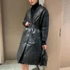 Women's Trench Coats 2023 Winter Haining Sheep Skin PU Leather Down Parka Cotton Coat Women Black Mid-length Jacket Female Clothes Ropa