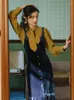 Work Dresses 2023 Fashion Women's Clothing Winter Shirt Strap Skirt Two-piece Gold Velvet Suit 2 Piece Set Women