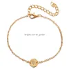 Charm Bracelets New Fashion 26 Letters Good Luck Alloy Round Pendant Bangle Letter Chain Trendy Adjustable For Wo Dhzhi