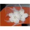 Bridal v￩us flores rosa p￡ssaro gaiola v￩u de casamento rede de p￡ssaros face pente curta flor branca fascinadora chap￩us de noiva com drop de dhnxf