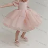 Abiti per ragazza Cute Pink Princess Semplice O-Collo A-Line Manica corta Organza Fiore Gril Dress Lovely Kid Compleanno Ball Gown Vestidos