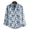 Mäns casual skjortor män vintage blommor 3d tryck hawaiian knapp upp klänning smal passande långärmad strand streetwear män kläder