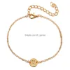 Charm Bracelets 26 Letter Gold Color Bracelet Bangle Girl Fashion Jewelry Alloy Round Pendant For Women Gift Bridesmaid Gif Dhx1L