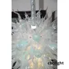 Moderne Kristall-LED-Pendelleuchten, weiße Kronleuchter, Hängeleuchten, Innenbeleuchtung, 28 x 40 Zoll, mundgeblasene Glas-Kronleuchter, Loft-Glanz-Lampen für Wohnzimmer, LR493