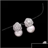 Stud Lovely Diamond Zircon Camillia Çiçek İnci Küpeler Kadın Kızlar Süper Parıltılı İns Moda Lüks Tasarımcı 925 Sier Post Dhenf