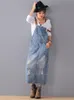 Casual Dresses Women Lose Denim Dress Ladies Bleached Holes Denim Dress Female Spaghetti Strap Ripped Vintage Denim Dresses 230209