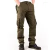 Calças masculinas multi homens bolsos de carga exército verde estilo militar tático algodão ao ar livre casual calças retas para masculino