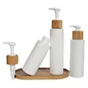 Storage Bottles Rim 24mm Empty PET Round White Plastic Bottle Bamboo Wooden Lotion Press Pump 100ml 120ml 150ml Cosmetic Packaging 10pcs