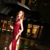 Robes de soirée robe de soirée 2023 femmes dos nu vin rouge Sexy col en V longue noir robe formelle sirène LYFY06
