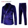 Mens Suits Blazers Luxury Velvet Inlaid med Gold Edge Double Breasted Sets Evening Dress Jacket and Pants Wedding Men Clothing 230209