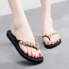 Kupki damskie letnia moda Koreańska wersja Flat z cekinami Rhinestone Flip-Toe Buty plażowe