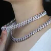 Chains Iced Out Bling 15mm Width Pink White Cubic Zirconia Cz Miami Cuban Link Women Jewelry Hiphop Necklace