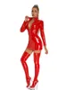 Robes Décontractées Sexy Femmes Latex PU Micro Mini Fermeture Éclair Brillante Buste Ouvert À Manches Longues Venez Serré Élastique Moulante Pack Hanche Leoatrd Y2302