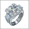 Avec pierres latérales bague de luxe Imitation Moissanite diamant anneaux or blanc Sier mariage livraison directe bijoux Dharb