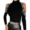 Women's Blouses Shirts Womens Blouse Shirt Off Shoulder Spring Long Sleeves Sequins Patchwork Turtleneck Shirt Blouse Top women clothing 2XL 230209