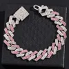 Link Chain Fashion Hip Hop Pink Crystal Cuban Link Chain armband voor vrouwen 13 mm verharde strass dikke Cubaanse armband 2022 sieraden cadeau G230208