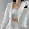 Jackets femininos Moda feminina Moletom com capuz de mancha longa Top solto zíper curto Jaqueta de Harajuku por atacado 2023