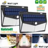 Luzes de parede solar 208 LED Light Garden Street L￢mpada ao ar livre Luz solar ￠ prova d'￡gua Sensor de movimento PIR para decora￧￣o Deliver