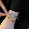 Link Chain Ins Style Vintage Simple Geometric Crystal Charm Bracelet Korean Fashion Design Chain Cuff Bracelets Personality Hand Jewelry G230208