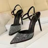 Scarpe eleganti BIGTREE Décolleté da donna Panno con paillettes sexy Bocca poco profonda A punta Diamante colorato vuoto 10,5 cm Tacchi alti sottili Matrimonio