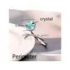 Solitaire Ring Wholesale Sier Plated Mermaid Foam Tik Tok The Same Blue Crystal Fish Tail Adjustable Drop Delivery 202 Dhc8N