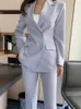 Kvinnor Tvåbitar byxor Spring Elegant Casual Blazer Uit långärmad jackapencil 2 Set Female Fashion Business Trousers Suit 230209