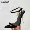 Sandaler Aneikeh Koncis 2023 Summer High Heels Women Shoes Point Toe Metal Decoratio Sandals Party Cross-bunt Gladiator Lace-Up 35-41 T230208