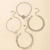 Charm Bracelets 4pcs/set Bohemian Shell Pearl Pandent Bracelet Set For Women Silver Color Multi-layer Female Summer Party Jewelry