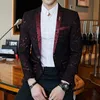 Mens Suits Blazers Luxury Shiny Wine Red Blue Black Contrast Color Standup Collar Slim Fit Suit Party Prom Wedding Dress Jacket 230209