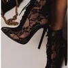 Vestido sapatos pretos maduras maduras femininas botas altas bombas de salto floral com cadarço fino salto alto tornozelo para a festa de festas sapatos de casamento 230209