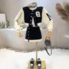 Two Piece Dress Red Embroidered Letter Coat Short Bomber Jackets Patchwork Kontrast Mini Black Kjol Set Autumn Casual 2 -Stice Tracksuits 230209